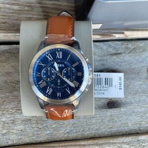 Fossil Grant Chronograph Blue Dial Brown Leather Band Men’s Watch FS5151